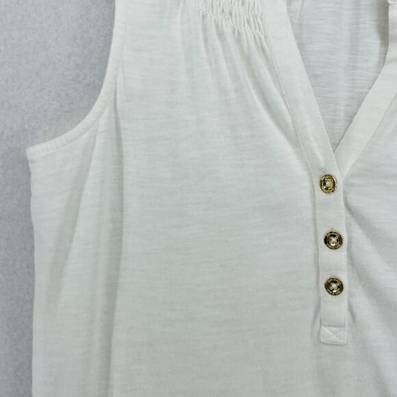 LILLY PULITZER Tank Top 2XS Essie Popover Smocked Palm Beach Slub Cotton White - Picture 10 of 15